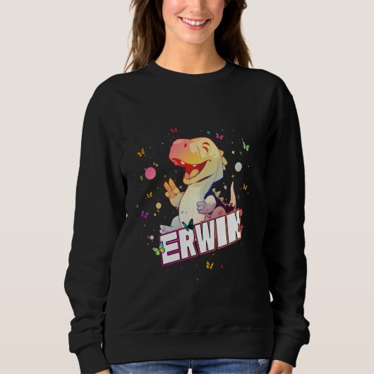 ERWIN – かわいい恐竜の可愛い少年の名前 スウェットシャツ (正面)