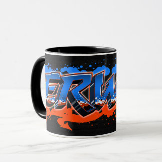 Erwin Vorname Name Graffiti blue orange Tasse マグカップ