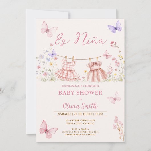 Es Nina Mexican Wildflower Spanish Baby Shower 招待状 (正面)