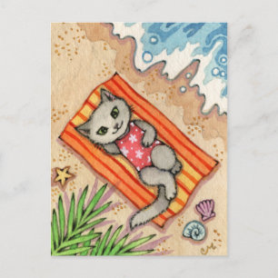 Escape – かわいいビーチキャットアート ポストカード
