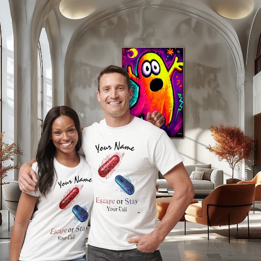 Escape or Stay - Red and Blue Pill Cyberpunk Art Tシャツ