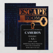 Escape Roomパーティーロックと鍵バイナリコードブラック 招待状 (正面/裏面)