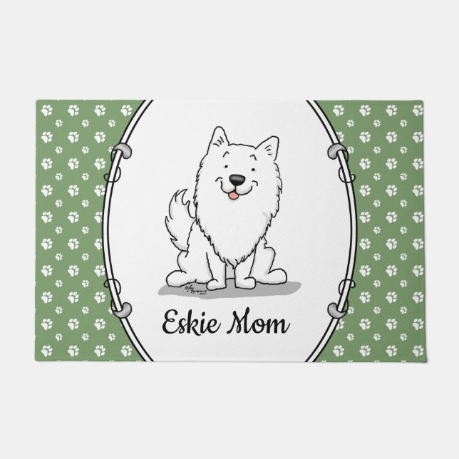 Eskie Mom - American Eskimo Dog Mom ドアマット (正面)