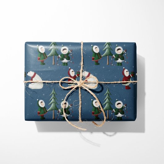 Eskimos & Polar Bears on Blue ラッピングペーパー