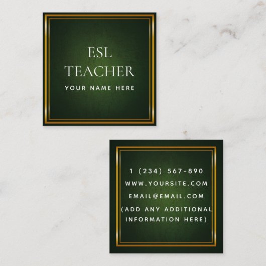 ESL先生英語インストラクターグリーンシャルボード スクエア名刺 (正面/裏面)