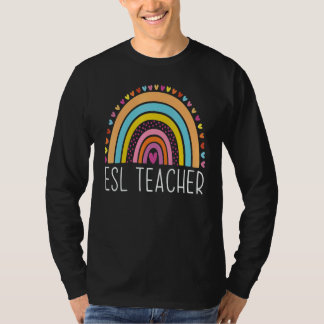 ESL教師 ボヘミアン レインボー バックトゥスクール 感謝 Tシャツ