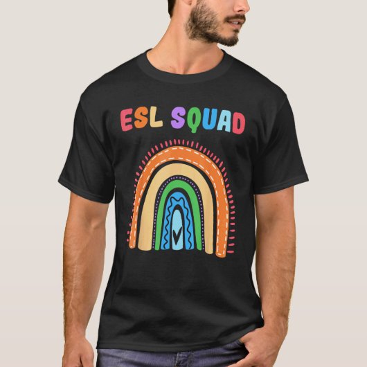 ESL教師 レインボー 英語 第二言語指導 Tシャツ (正面)