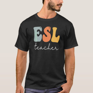 Esl教師 レトロ グルービー ヴィンテージ 最初の授業日 おめでとう tシャツ