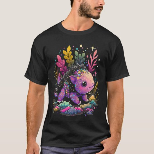 Esoteric Axolotl Pet Crystals Cute Illustration Tシャツ (正面)