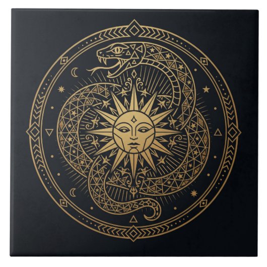 Esoteric Gold Serpent Sun Celestial Mandala  タイル (正面)