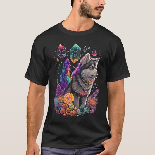 Esoteric Husky Dog Crystals Cute Illustration  2 Tシャツ (正面)
