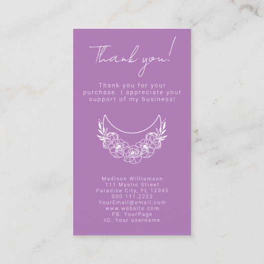 Esoteric Psychic モダン Photo Customer Thank 名刺 (裏面)