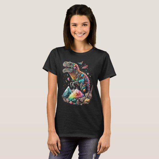 Esoteric Rex Trex Crystals Cute Illustration 2 Tシャツ (正面フル)
