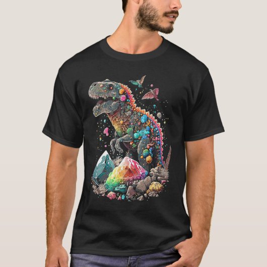 Esoteric Rex Trex Crystals Cute Illustration Premi Tシャツ (正面)