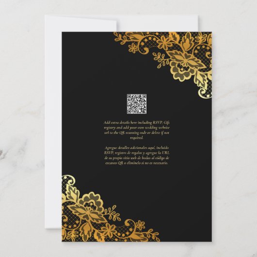 Espanol Invitación Boda Elegant Black Gold Wedding 招待状 (裏面)
