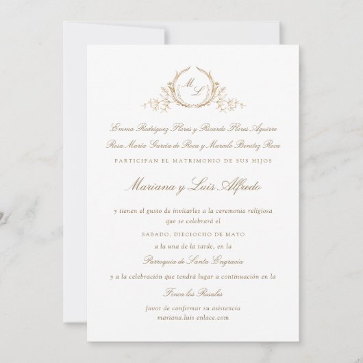 Español, Invitacion de Boda Formal con  Monogram  招待状 (正面)