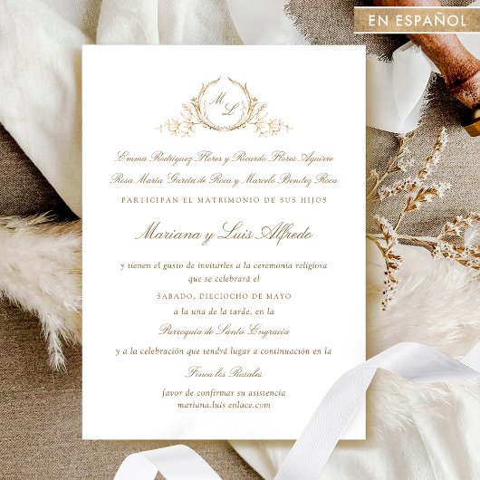 Español, Invitacion de Boda Formal con  Monogram  招待状