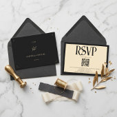 Espanol  Monogram Art Deco Ivory Wedding QR code 出欠カード