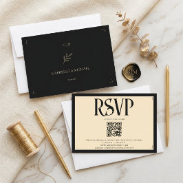 Espanol  Monogram Art Deco Ivory Wedding QR code 出欠カード