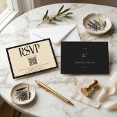 Espanol  Monogram Art Deco Ivory Wedding QR code 出欠カード