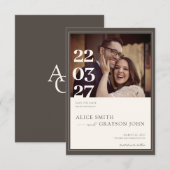 Espresso Beige Classic Minimalist Photo Wedding セーブザデート (正面/裏面)