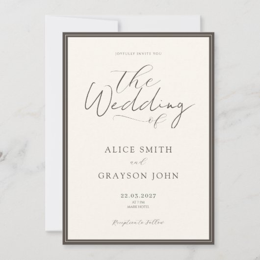 Espresso Beige Script Classic Minimalist Wedding  招待状 (正面)