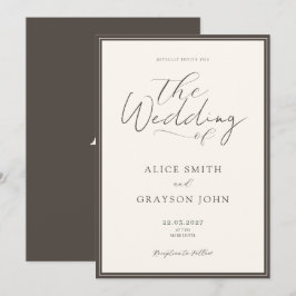 Espresso Beige Script Classic Minimalist Wedding 招待状