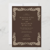 Espresso Brown and Cream Vintage Baroque Wedding 招待状 (正面)