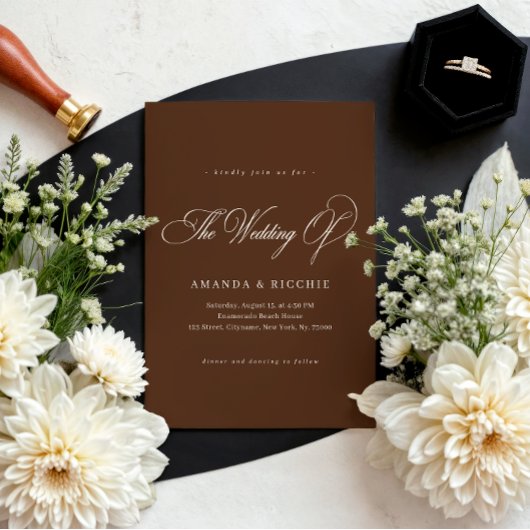 Espresso Brown Elegant Fall Wedding Invitation 招待状