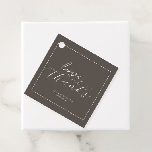 Espresso Brown Script Classic Minimalist Wedding フェイバータグ (インサイチュ)
