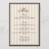 Espresso Cappuccino Striped Wedding Menu  Card 招待状 (正面)