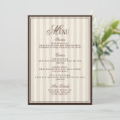 Espresso Cappuccino Striped Wedding Menu  Card 招待状 (スタンド正面)