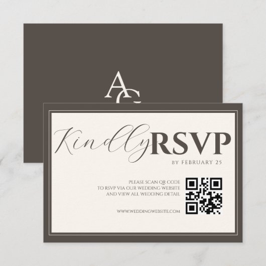 Espresso Classic Minimalist Wedding QR Code RSVP (正面/裏面)