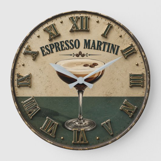 Espresso Coffee Cocktail Bar Decor ラージ壁時計 (正面)