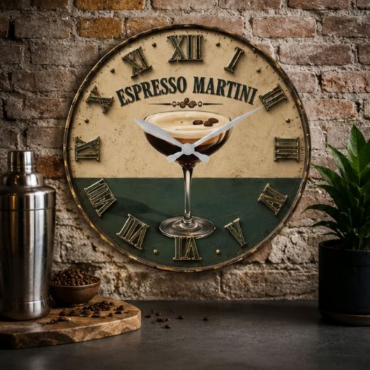 Espresso Coffee Cocktail Bar Decor ラージ壁時計