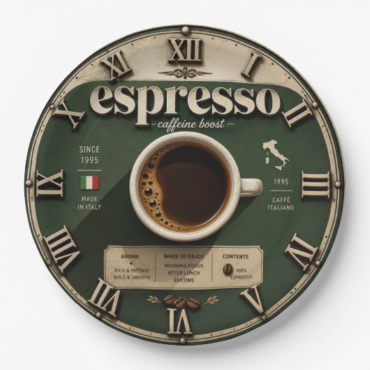 Espresso Italian Coffee Bar Kitchen Decor ペーパープレート (正面)