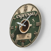 Espresso Italian Coffee Bar Kitchen Decor ラージ壁時計 (傾斜)