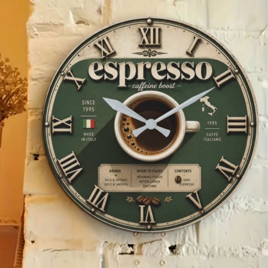 Espresso Italian Coffee Bar Kitchen Decor ラージ壁時計