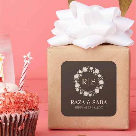 Espresso Luxe Brown and Beige Wedding スクエアシール (パーティー)