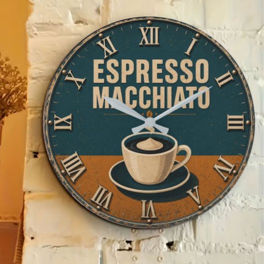 Espresso Macchiato Modern Vintage Coffee Kitchen ラージ壁時計