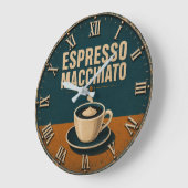 Espresso Macchiato Modern Vintage Coffee Kitchen ラージ壁時計 (傾斜)