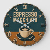 Espresso Macchiato Modern Vintage Coffee Kitchen ラージ壁時計 (正面)