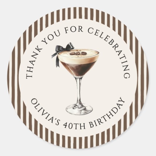 Espresso Martini Birthday Party Thank You ラウンドシール (正面)