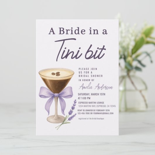 Espresso Martini Bride in a Tini Bit Bridal Shower 招待状 (スタンド正面)
