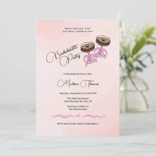 Espresso Martini Cocktail Bachelorette Party 招待状 (スタンド正面)