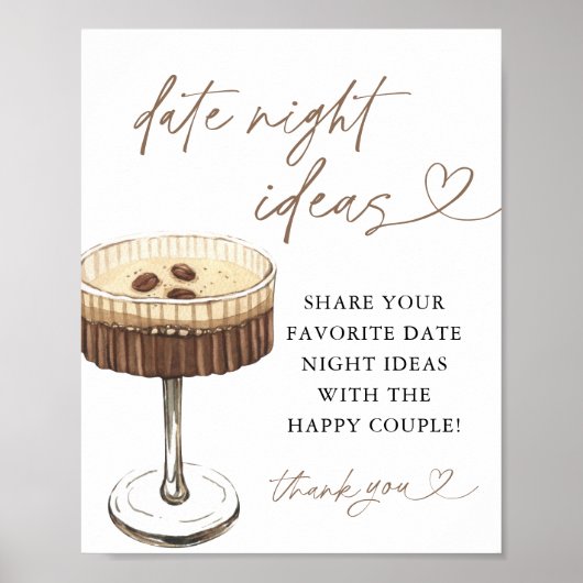 Espresso Martini Date Night Ideas Sign ポスター (正面)