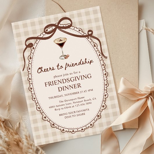 Espresso Martini Fall Gingham Friendsgiving Dinner 招待状