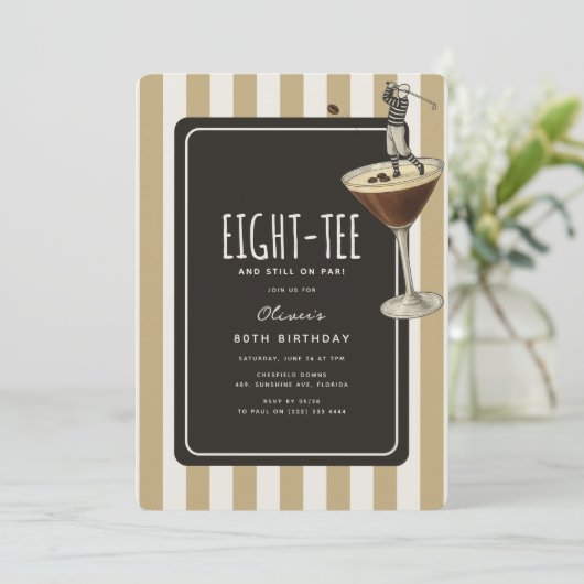 Espresso Martini Golf Themed 80th Birthday 招待状 (スタンド正面)