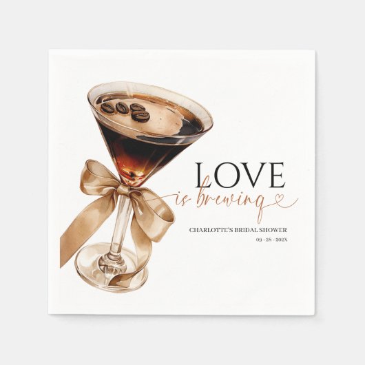 Espresso Martini Love Is Brewing Bridal Shower スタンダードカクテルナプキン (正面)
