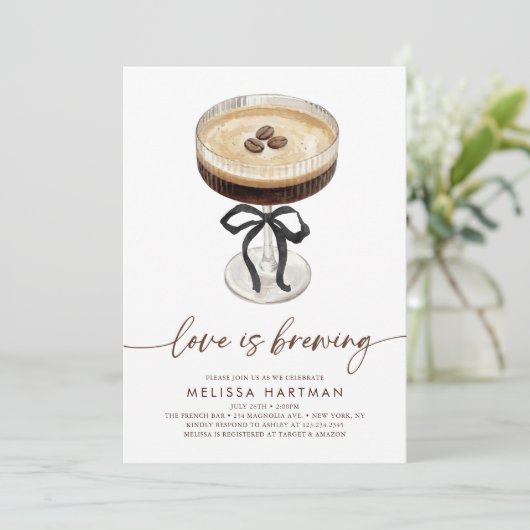 Espresso Martini Love Is Brewing Bridal Shower 招待状 (スタンド正面)